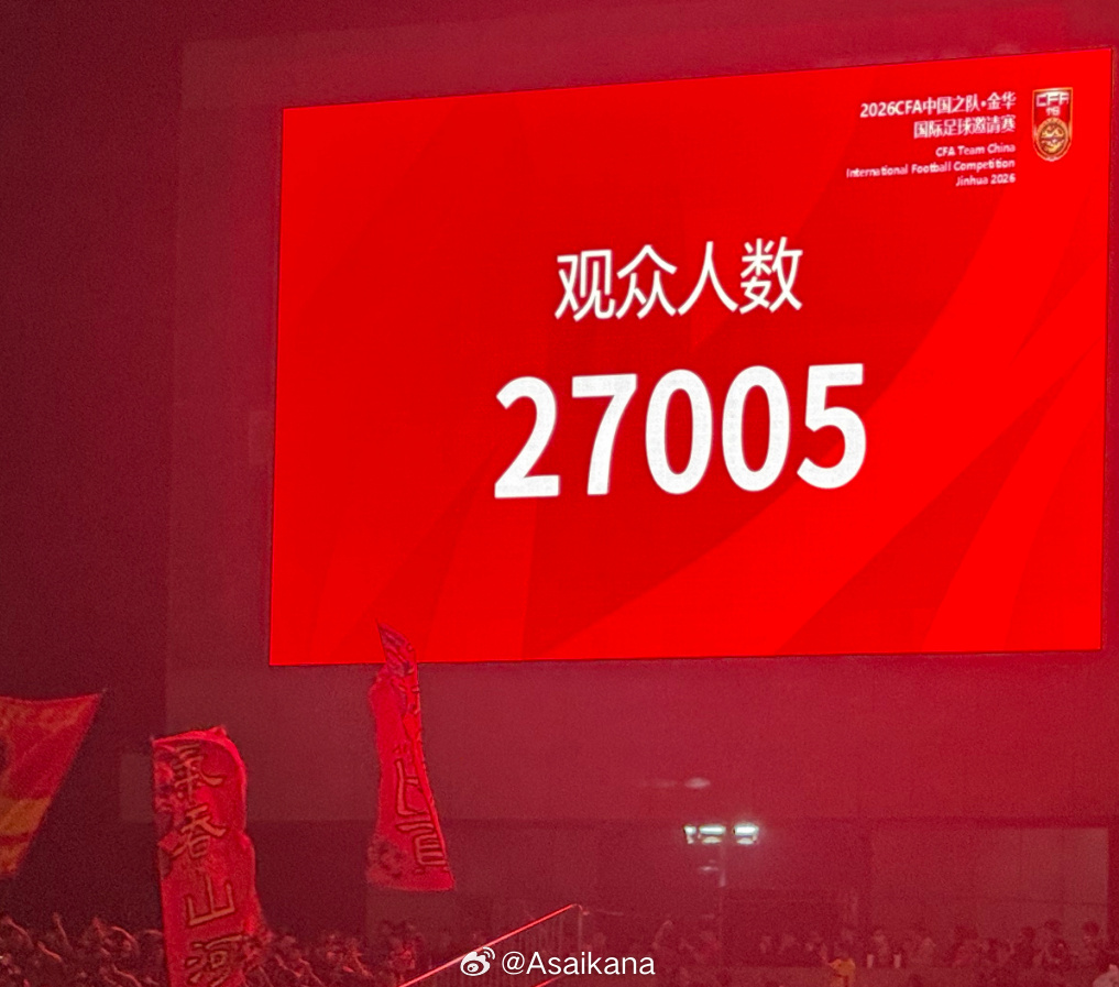男足国字号两场比赛现场观众人数：金华27005人，贵阳32476人